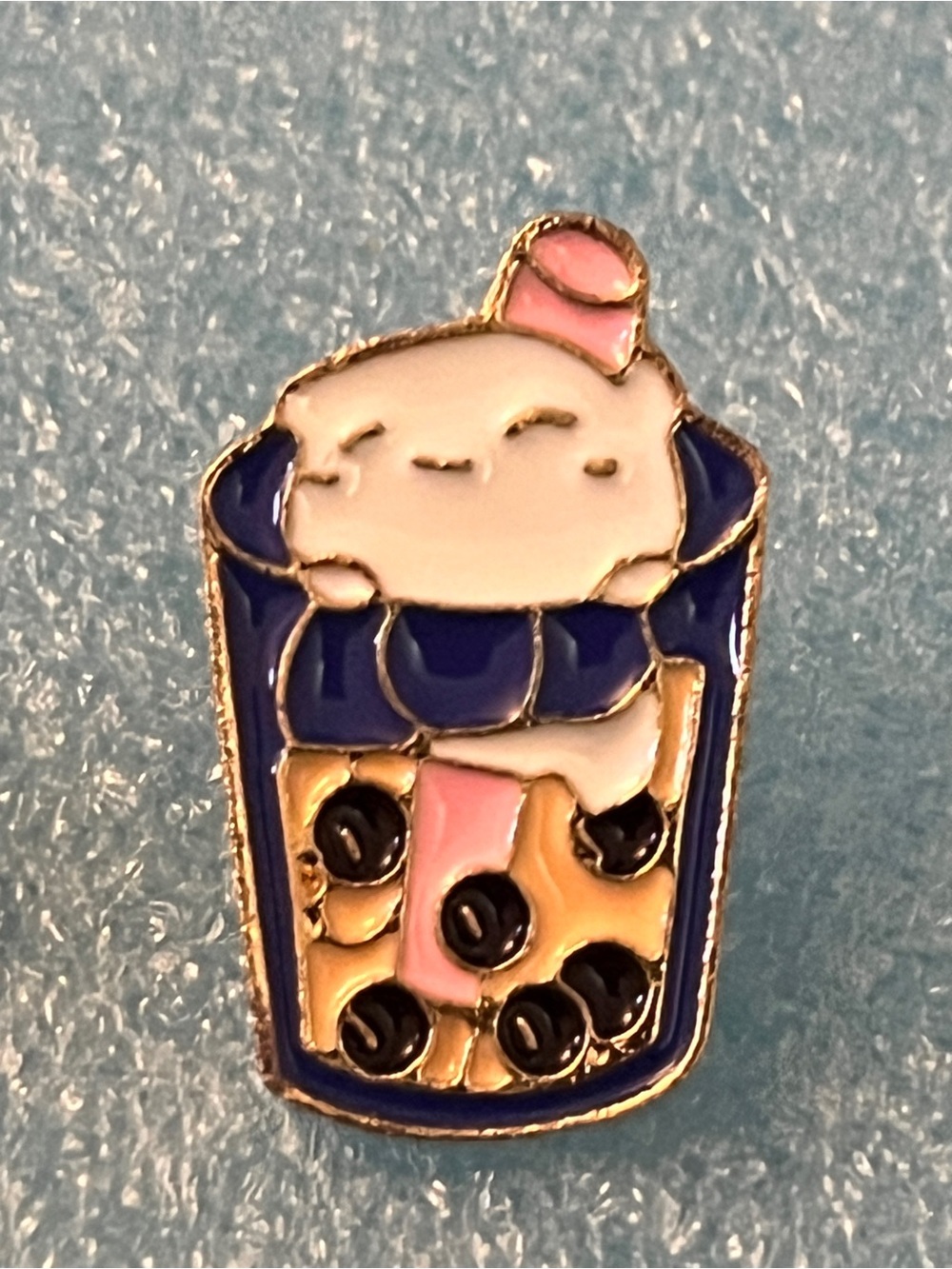 Blue Bubble Tea Enamel Pin with Pink Straw - Small Pets Category